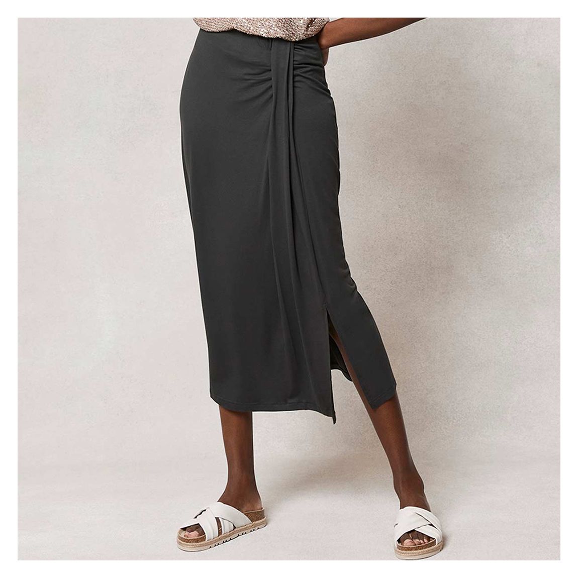 Khaki Draped Jersey Midi Skirt main product photo