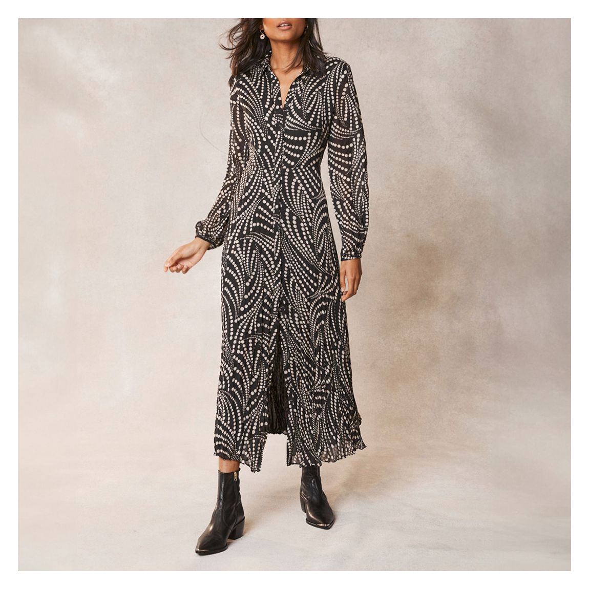 Black Nancy Printed Shirt Dress main product photo