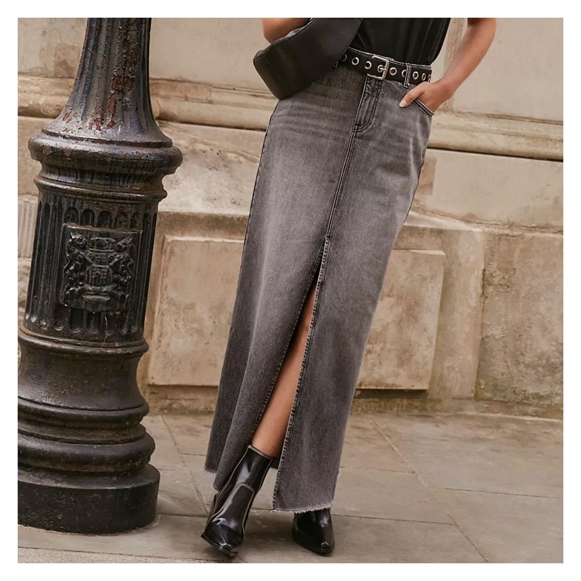 Grey Denim Cotton Skirt main product photo