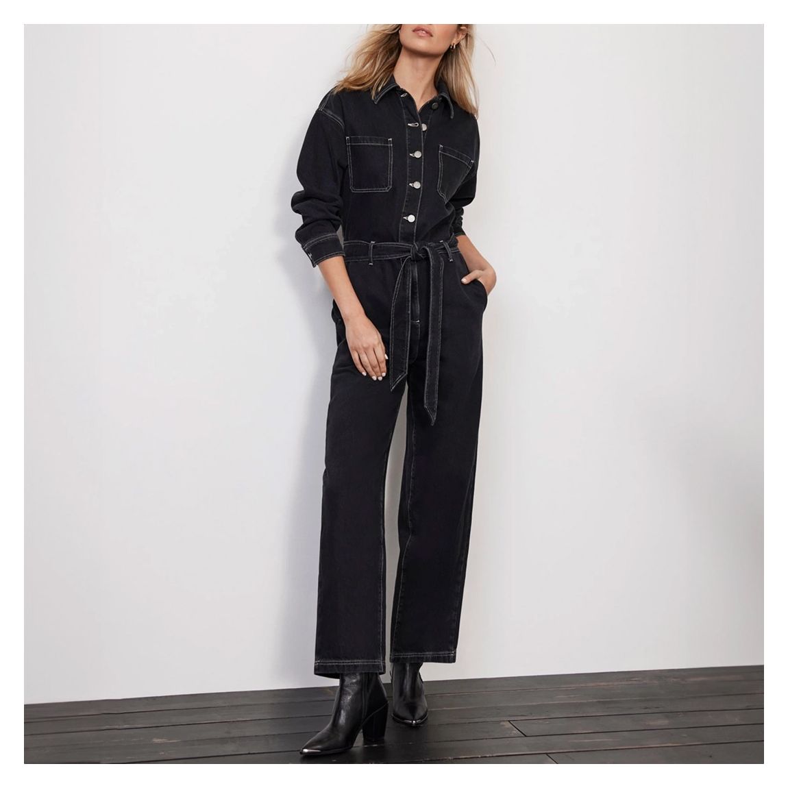 Black Denim Cotton Jumpsuit main product photo