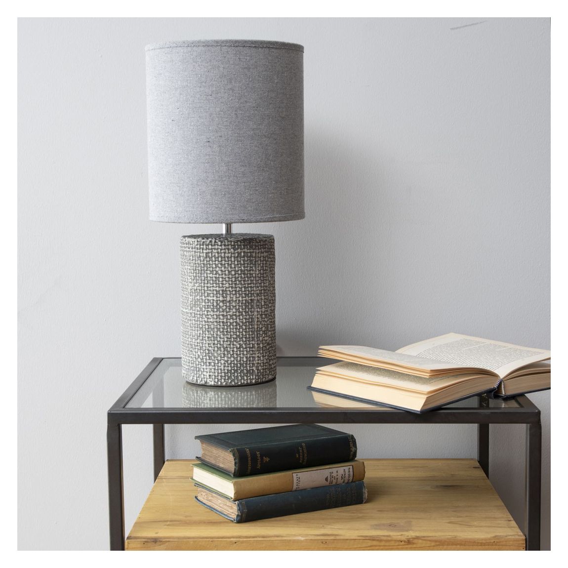 Small Grey Textured Porcelain Table Lamp With Shade E14 40W main product photo
