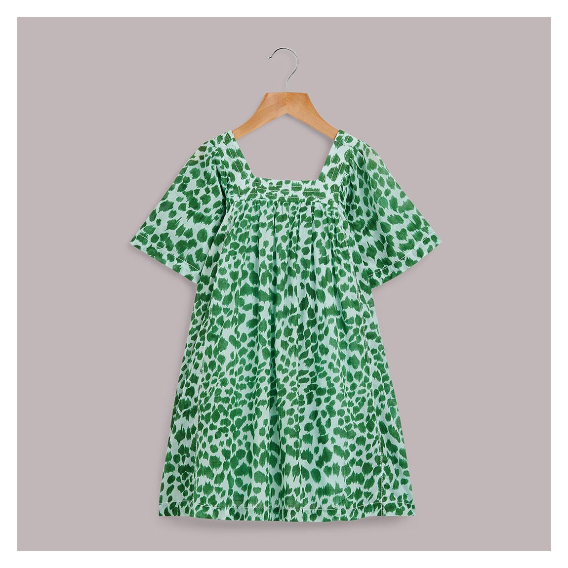 Green Leopard Print Cotton Trapeze Dress main product photo
