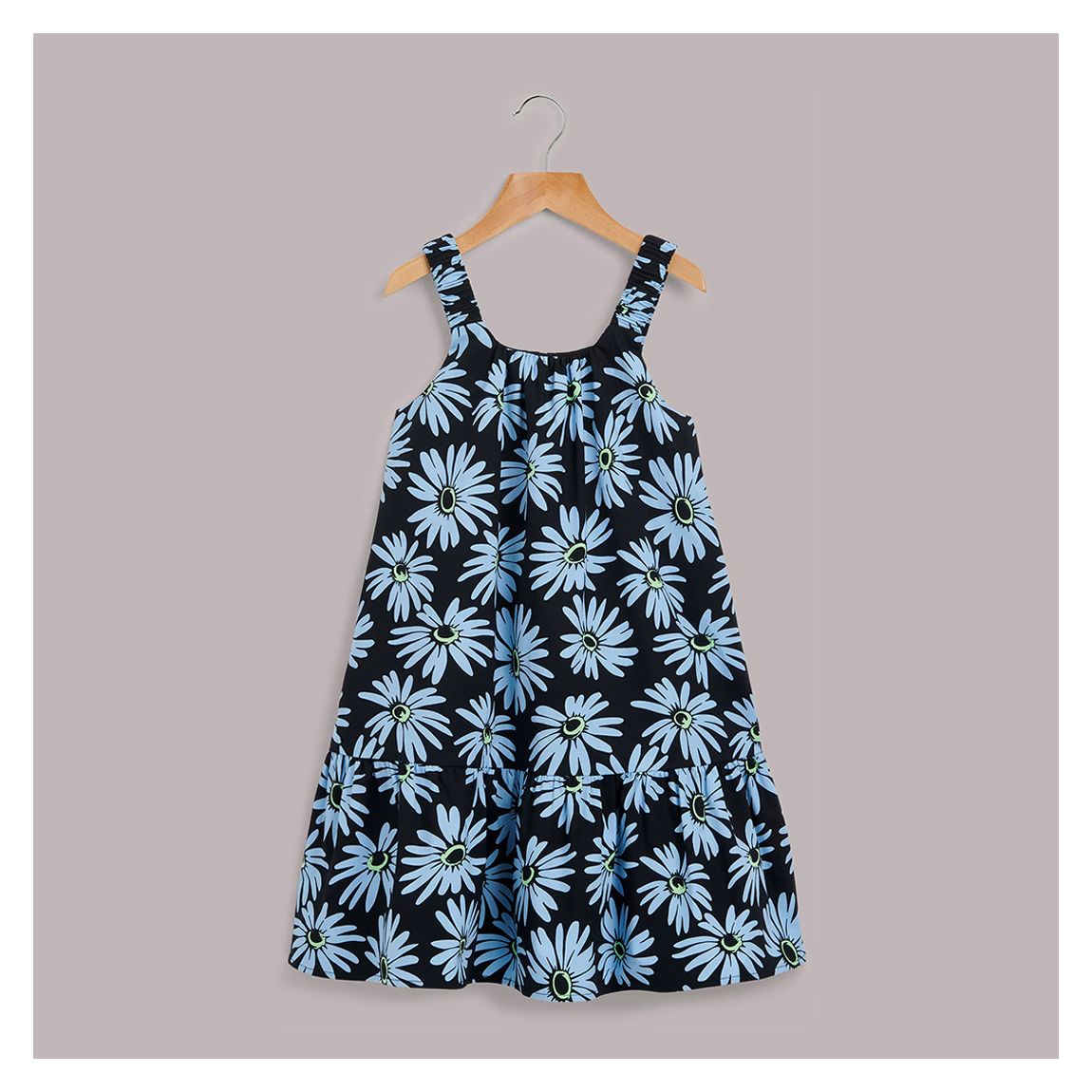 Blue Daisy Print Cotton Blend Dress main product photo