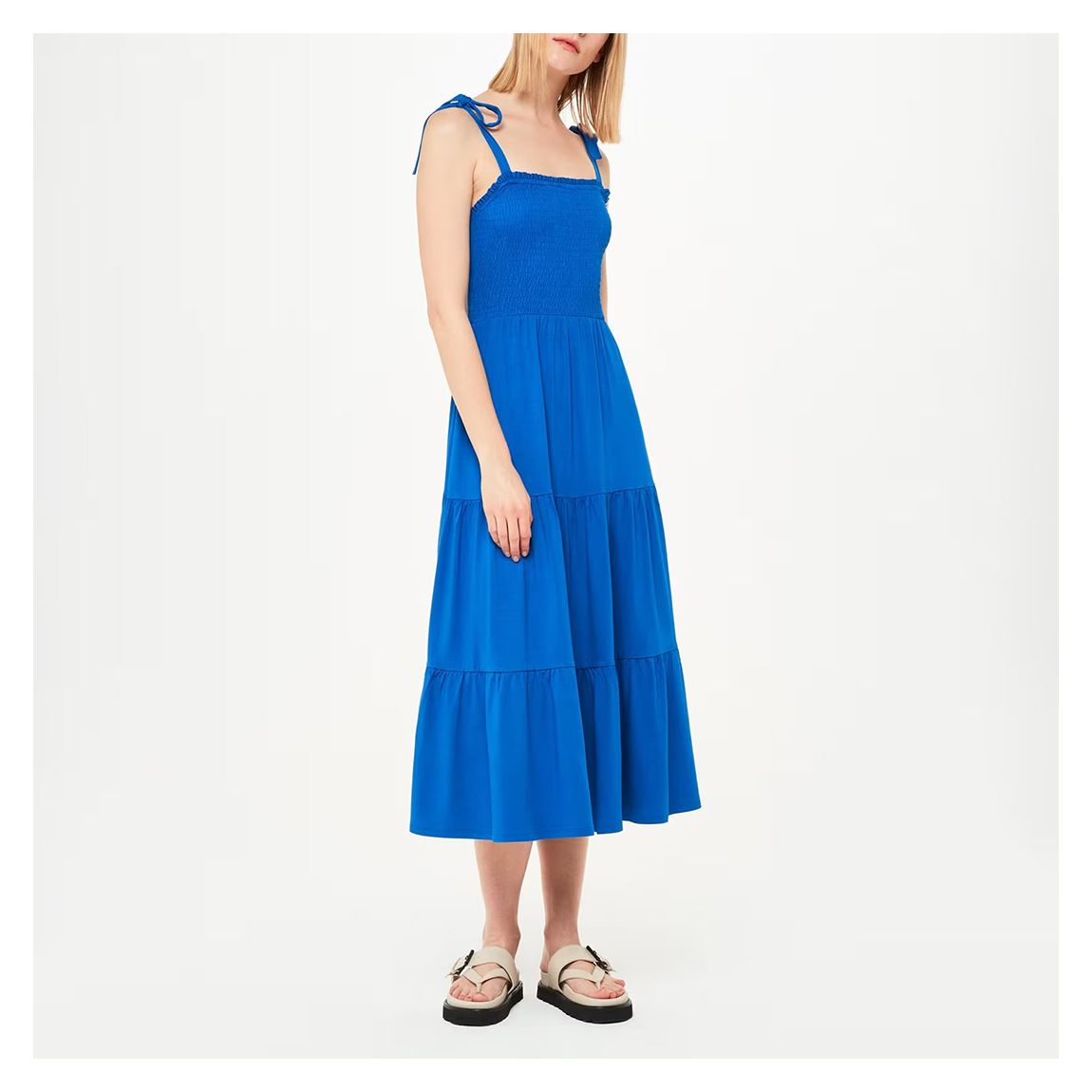 Blue Smocked Tiered Jersey Dress main product photo