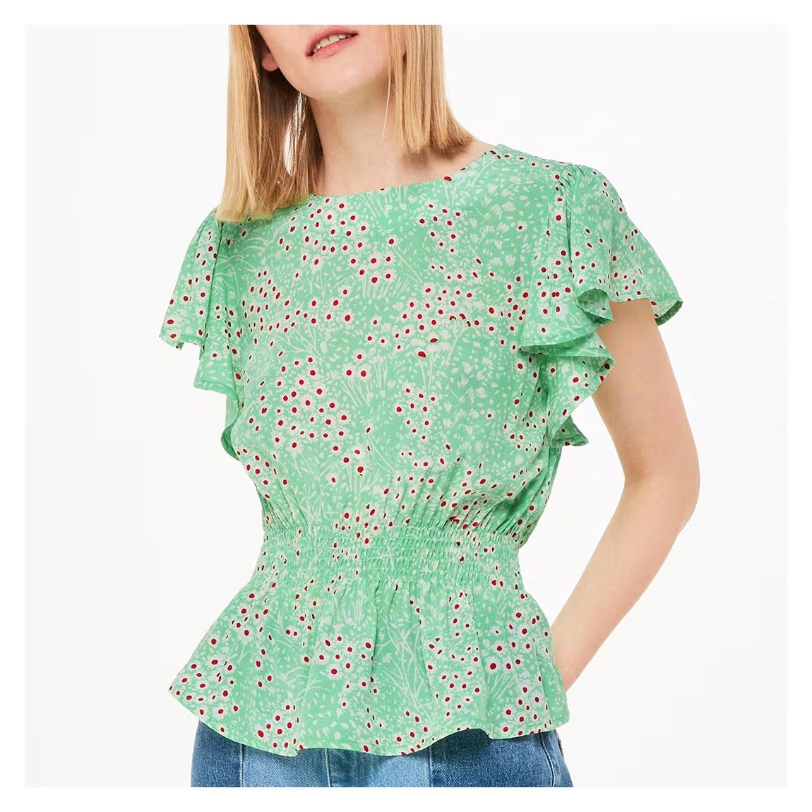 Green Daisy Meadow Frill Sleeve Top main product photo