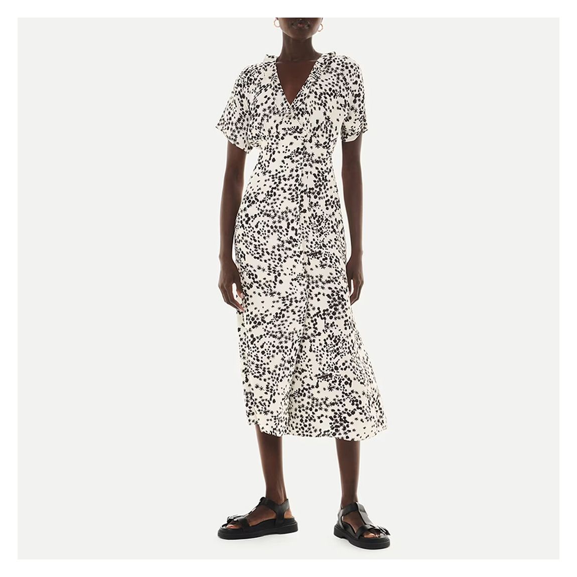 Black/White Dandelion Floral Midi Dress main product photo