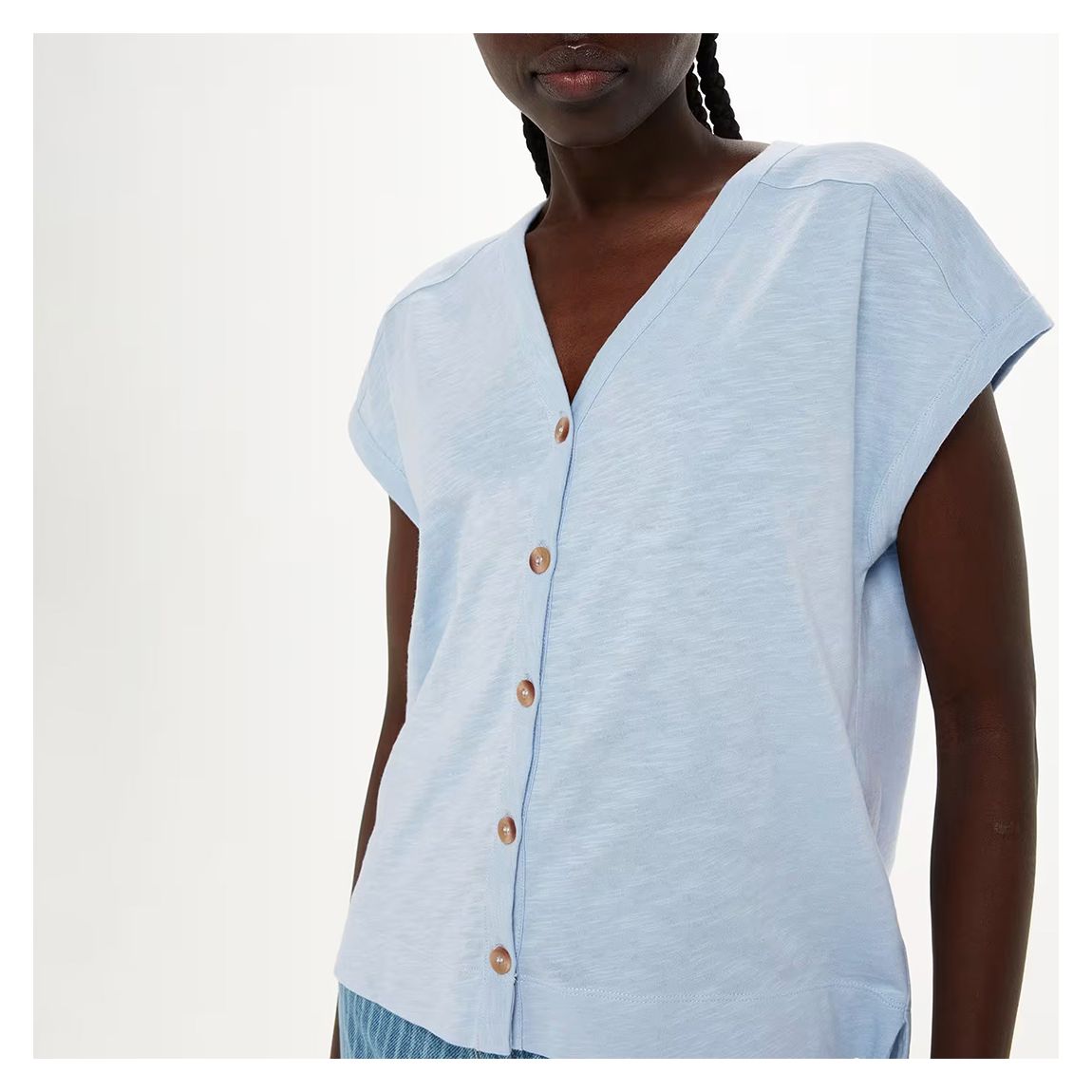 Blue Aubrie Button Through Cotton Top main product photo