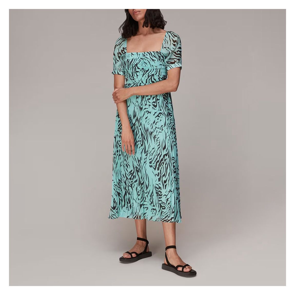 Turquoise Midnight Tiger Pleated Dress main product photo