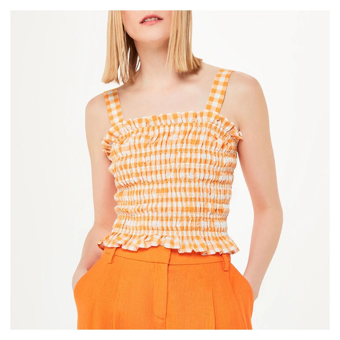 Orange Gingham Saskia Cotton Blend Top main product photo