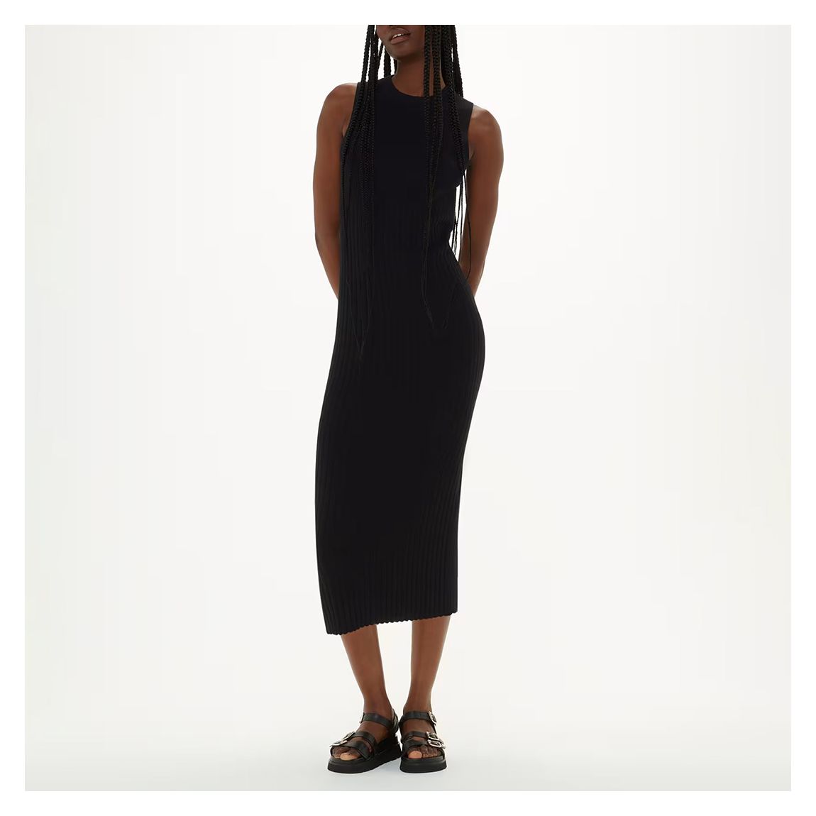 Black Ida Ribbed Cotton Blend Dress main product photo