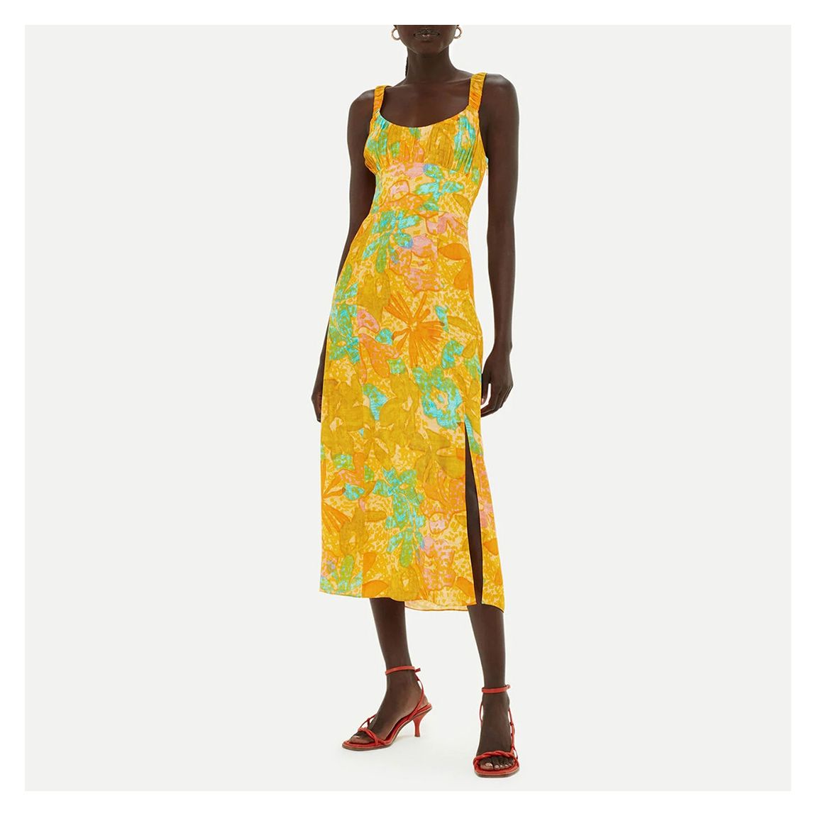 Yellow Palm Floral Carmel Dress main product photo