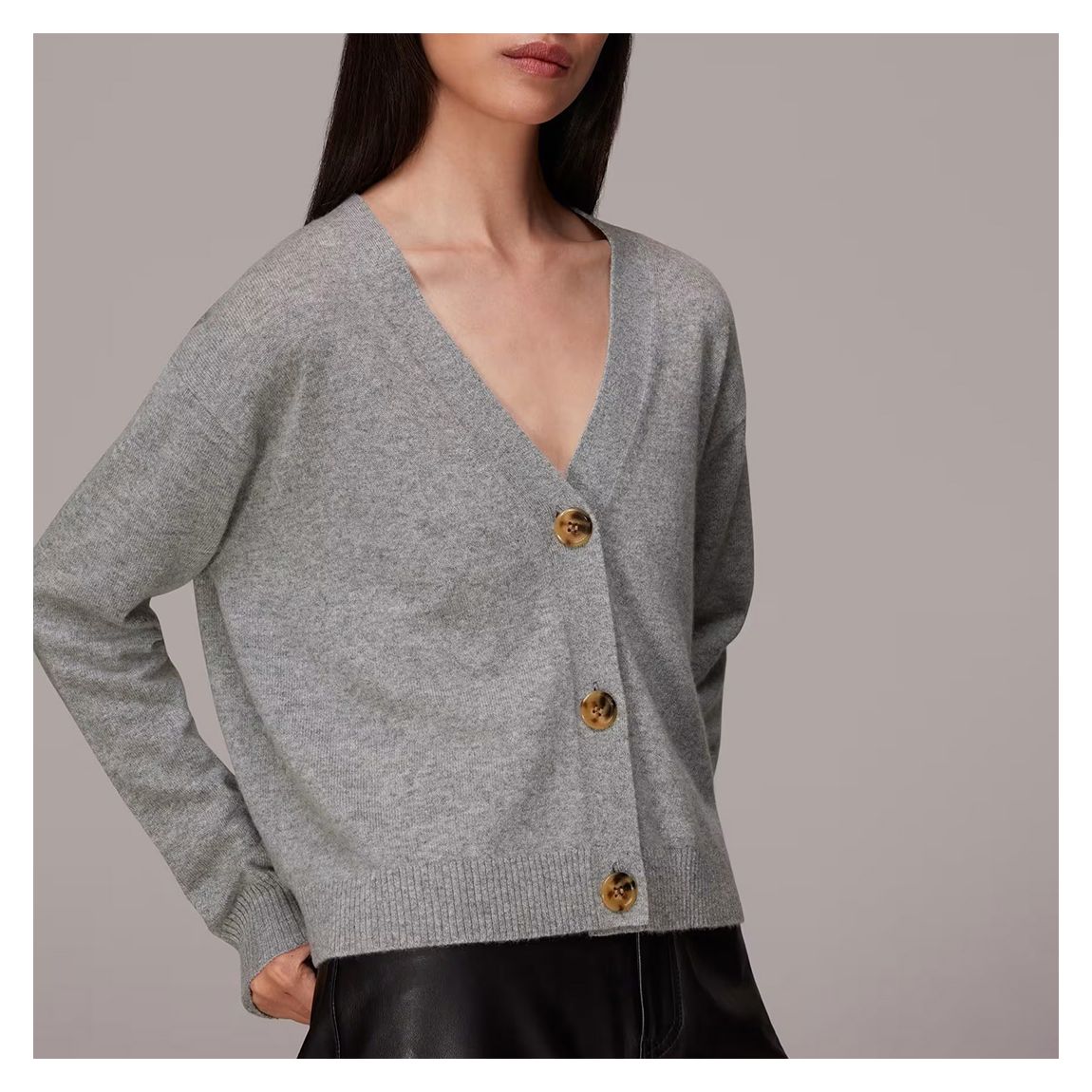 Grey V-Neck Cashmere Cardigan main product photo