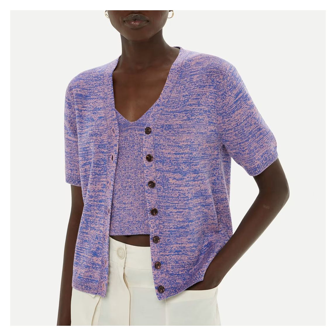 Blue/Pink Short Sleeve Cotton Blend Cardigan main product photo