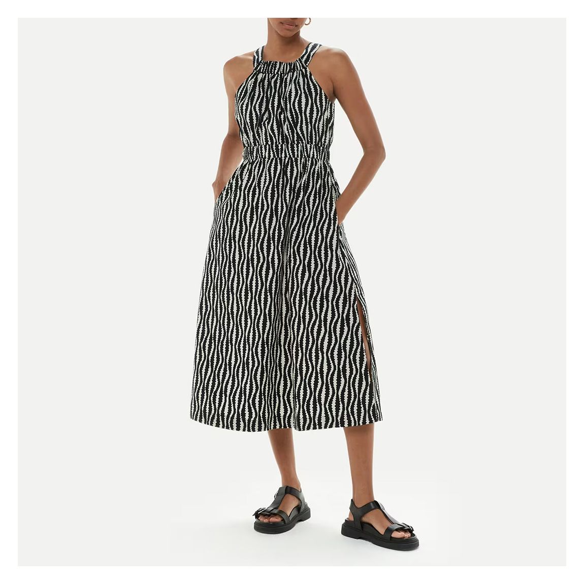 Black Optical Rope Cut Out Cotton Dress main product photo
