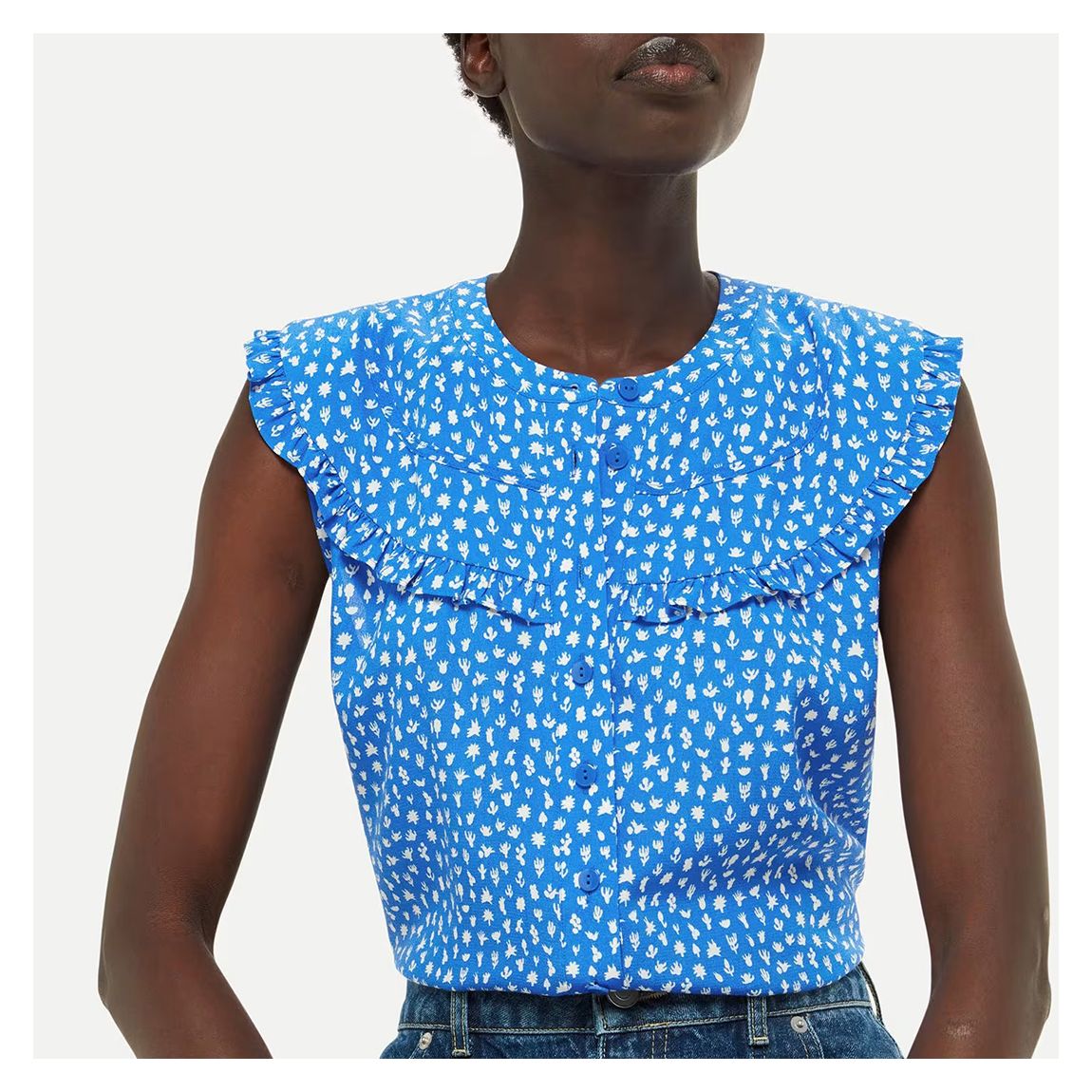 Blue Micro Cactus Sleeveless Top main product photo