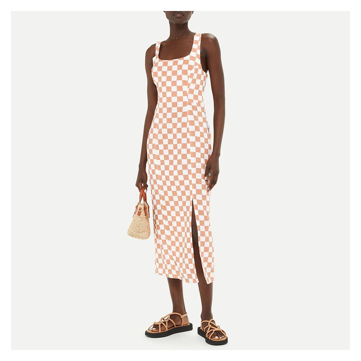 Pink Linen Blend Checkerboard Dress main product photo