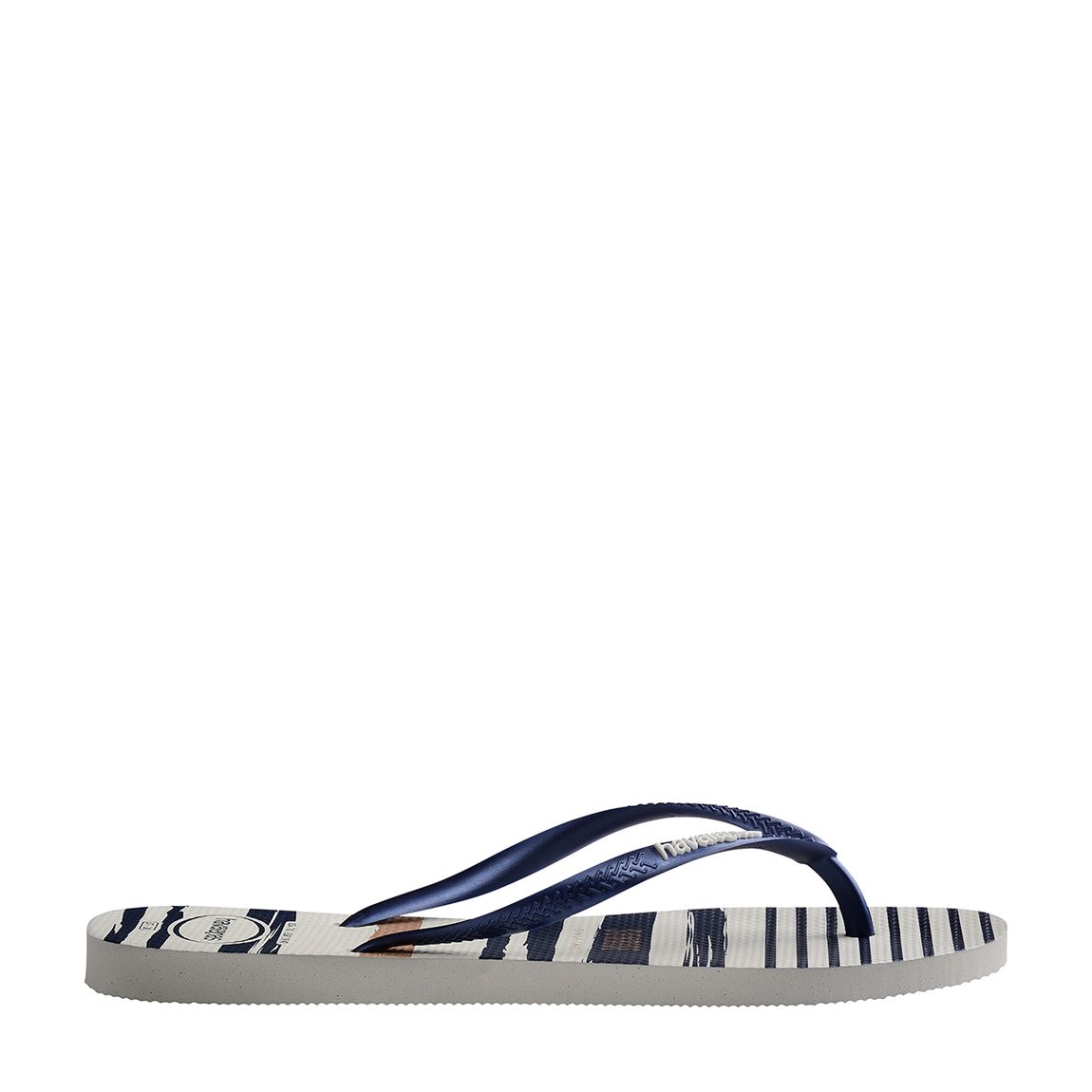 Women White/Navy Striped Slim Flip Flop main product photo