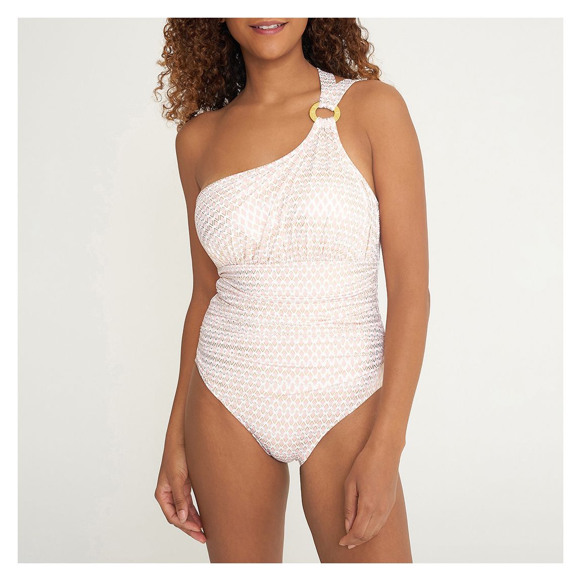 Pink Tile Print One Shoulder Ines Swimsuit main product photo