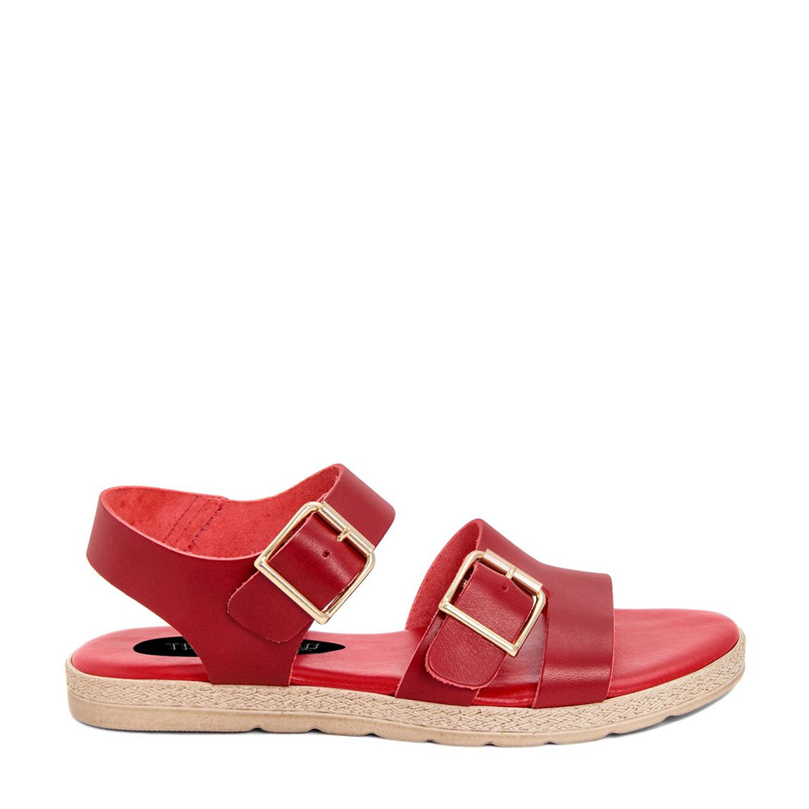 Red Double Buckle Fastening Flat Sandals main product photo