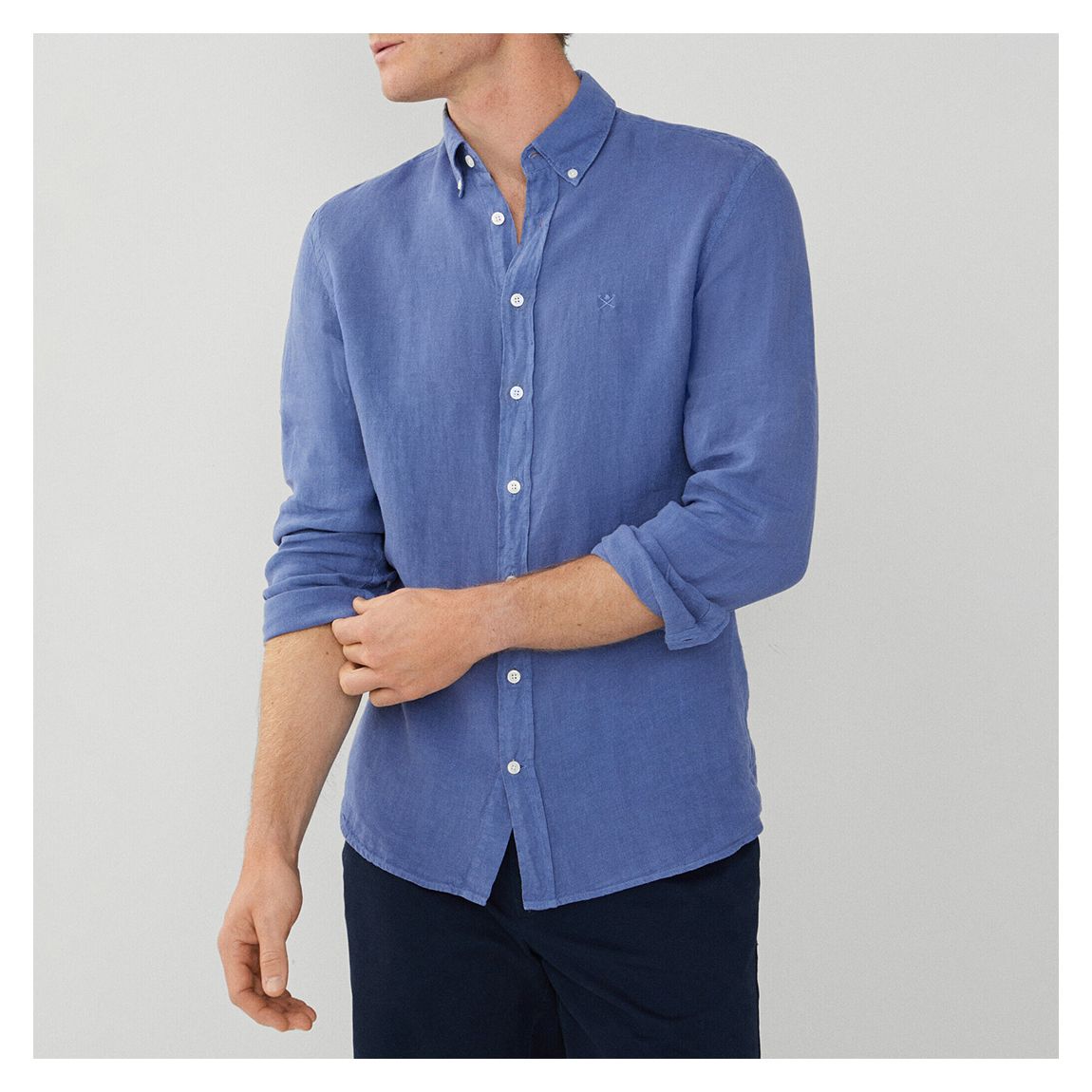 Mid Blue Long Sleeve Slim Fit Linen Shirt main product photo