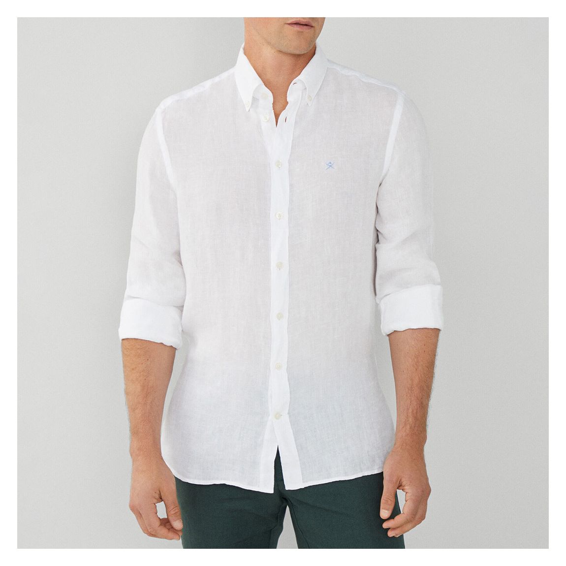 White Long Sleeve Slim Fit Linen Shirt main product photo