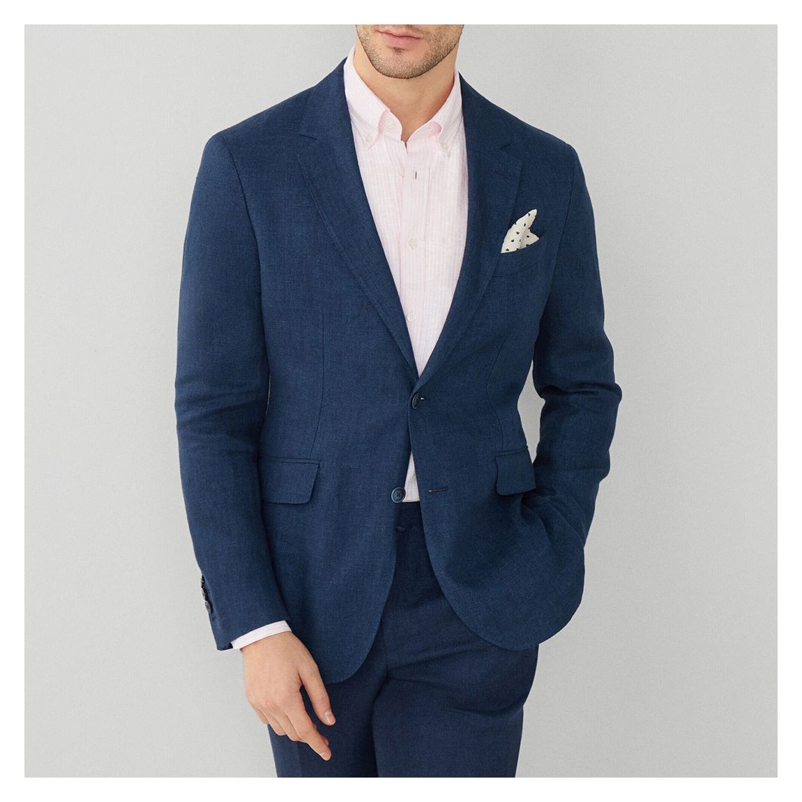 Dark Blue Classic Fit Linen Blazer main product photo