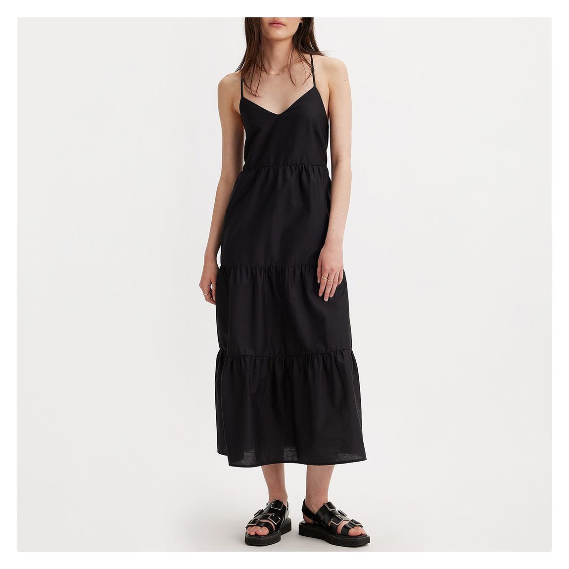Black Cross Back Cotton Maxi Dress main product photo