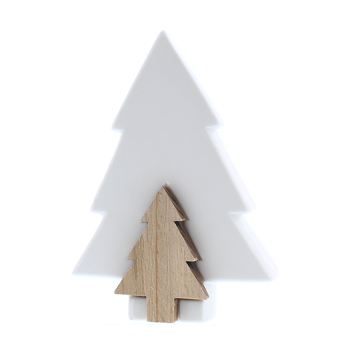 Set of 2 White Porcelain & Wood Tree (20cm + 16cm) main product photo
