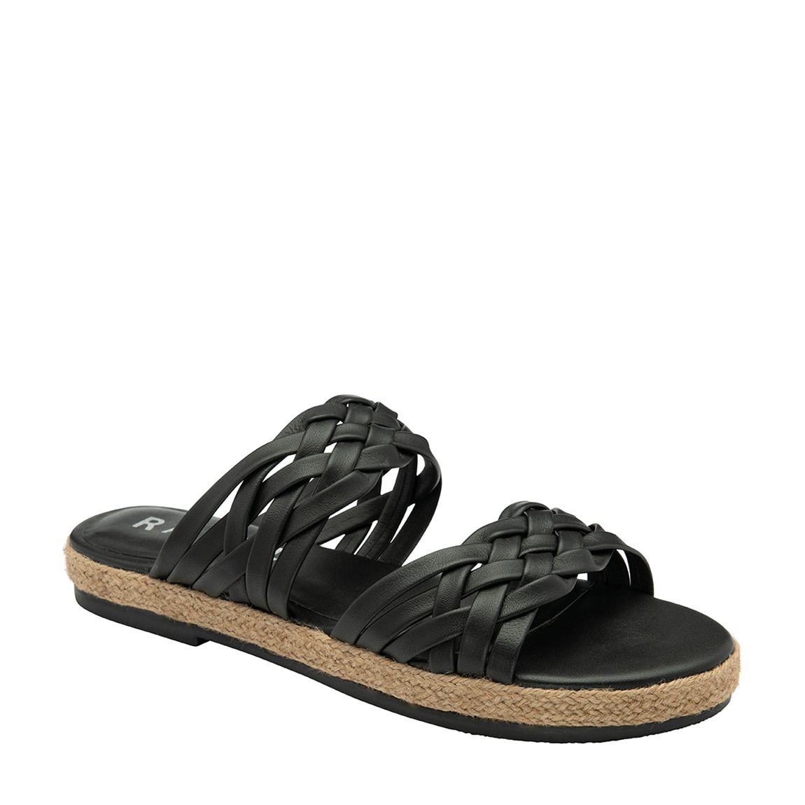 Black Levens Leather Flat Sandals main product photo