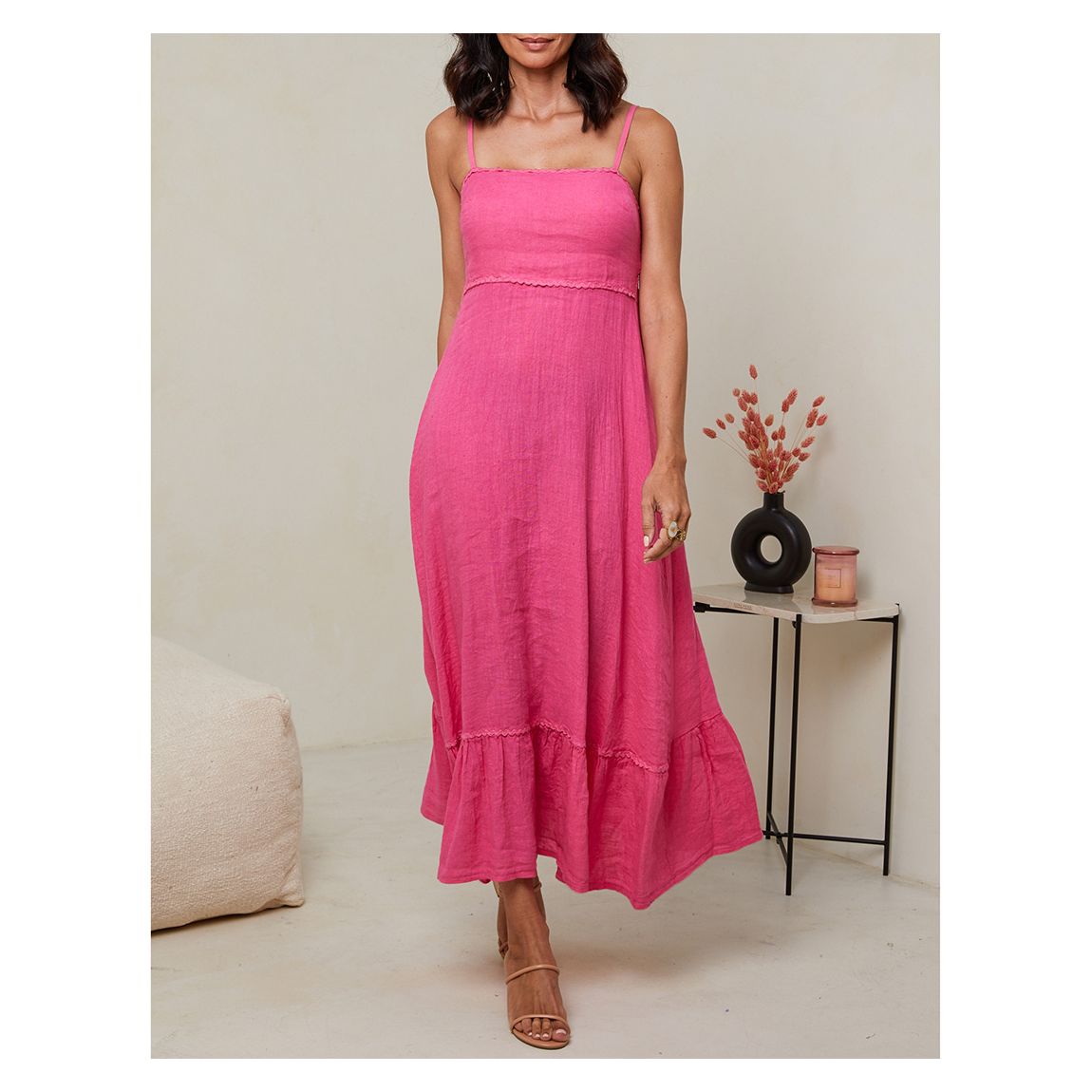 Pink Linen Midi Dress main product photo