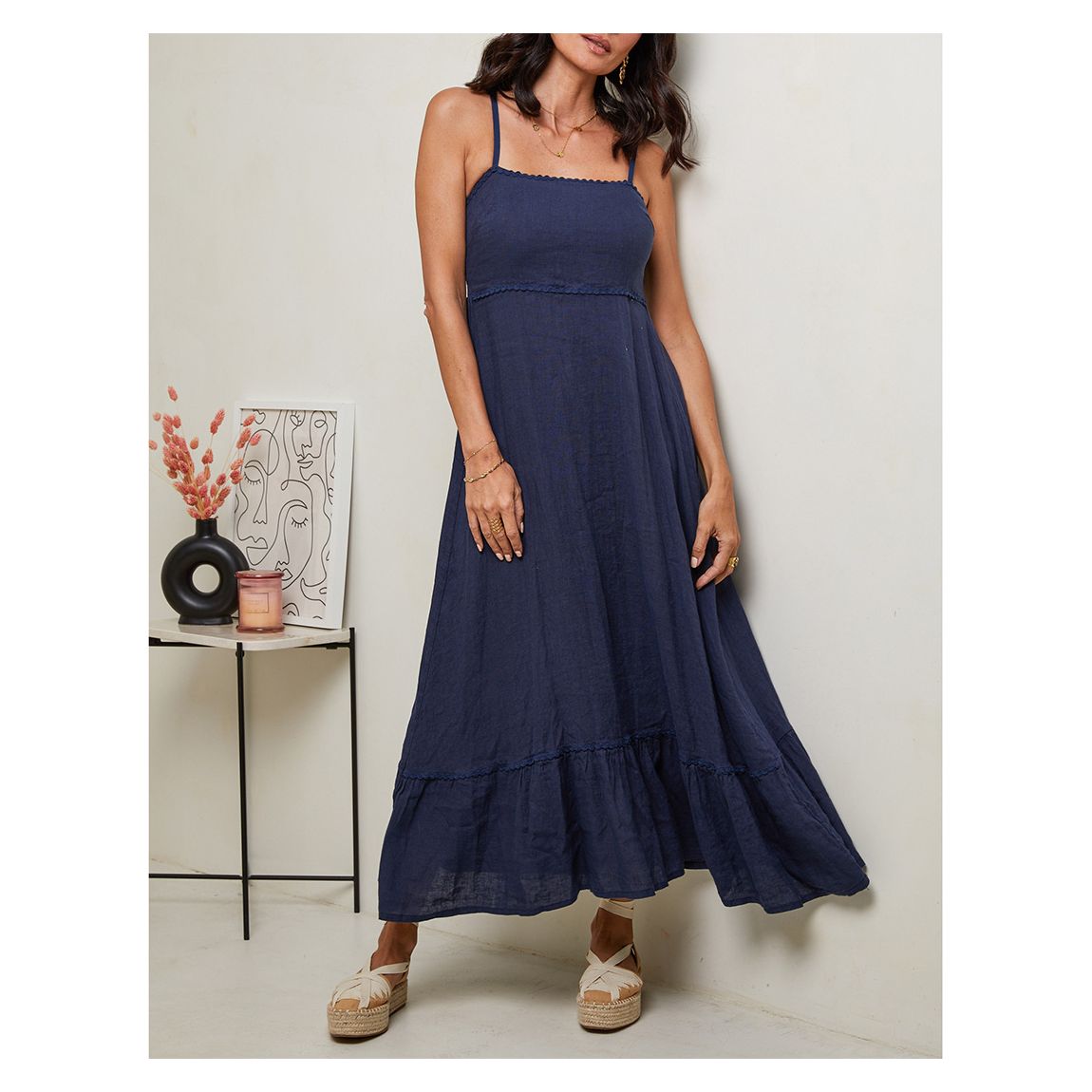 Navy Linen Midi Dress main product photo