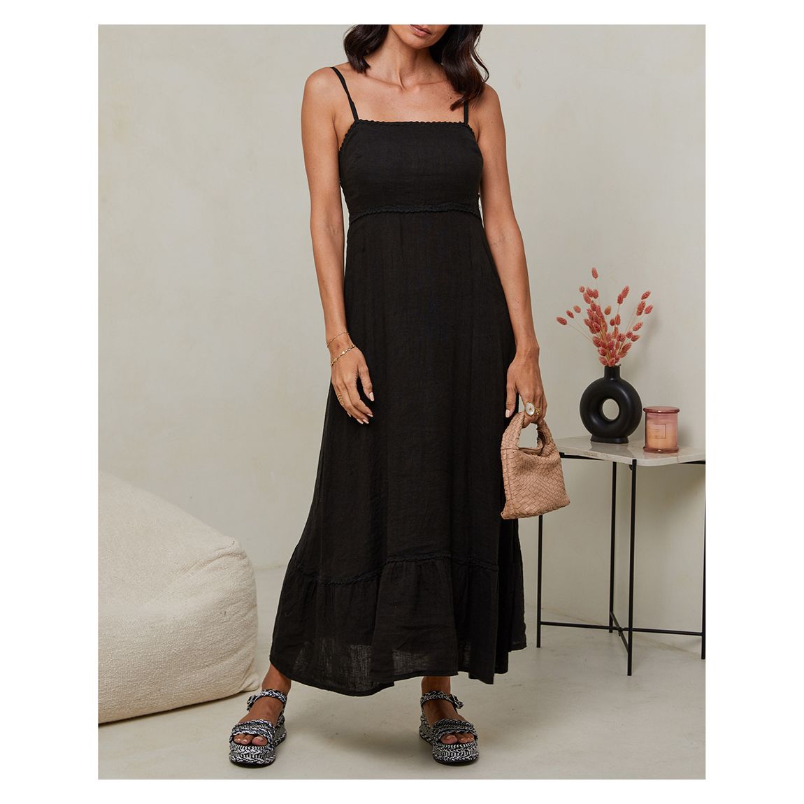 Black Linen Midi Dress main product photo