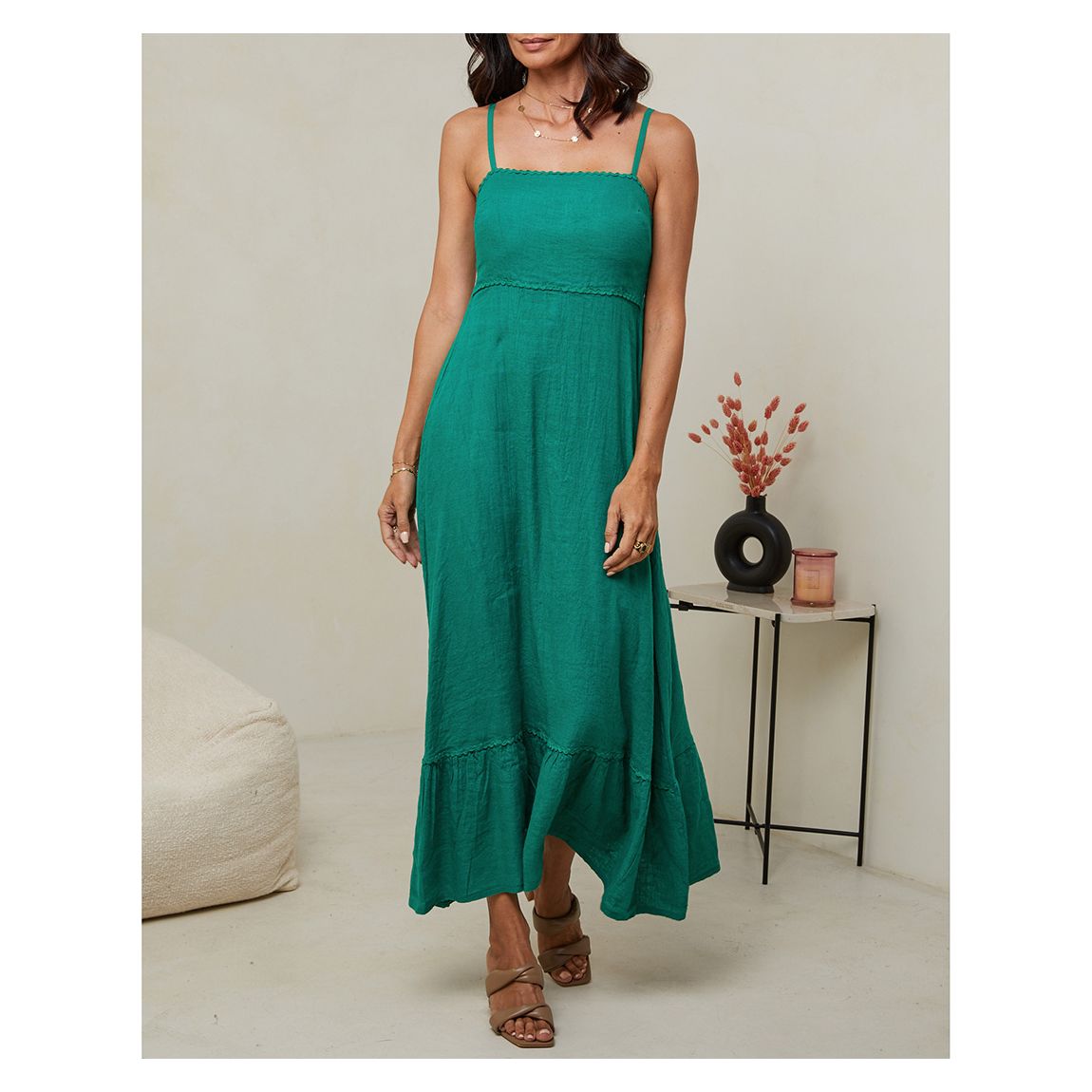 Green Linen Midi Dress main product photo