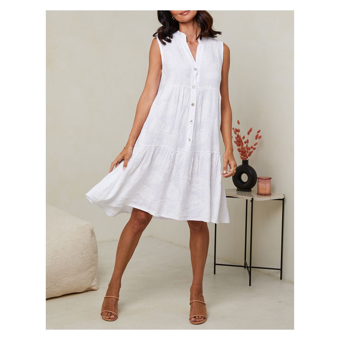 White V-Neck Midi Dress main product photo