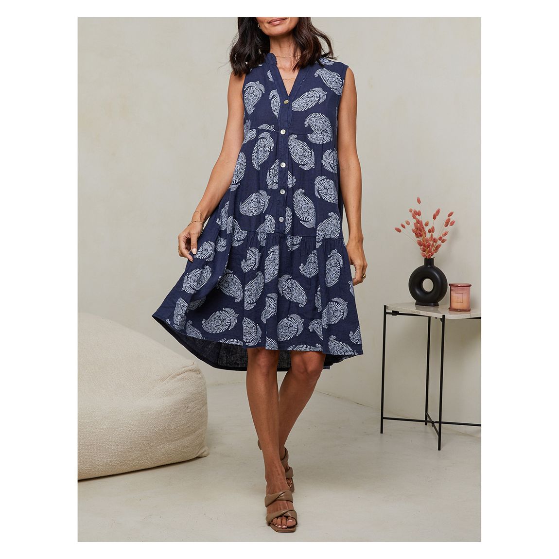 Navy V-Neck Midi Dress main product photo