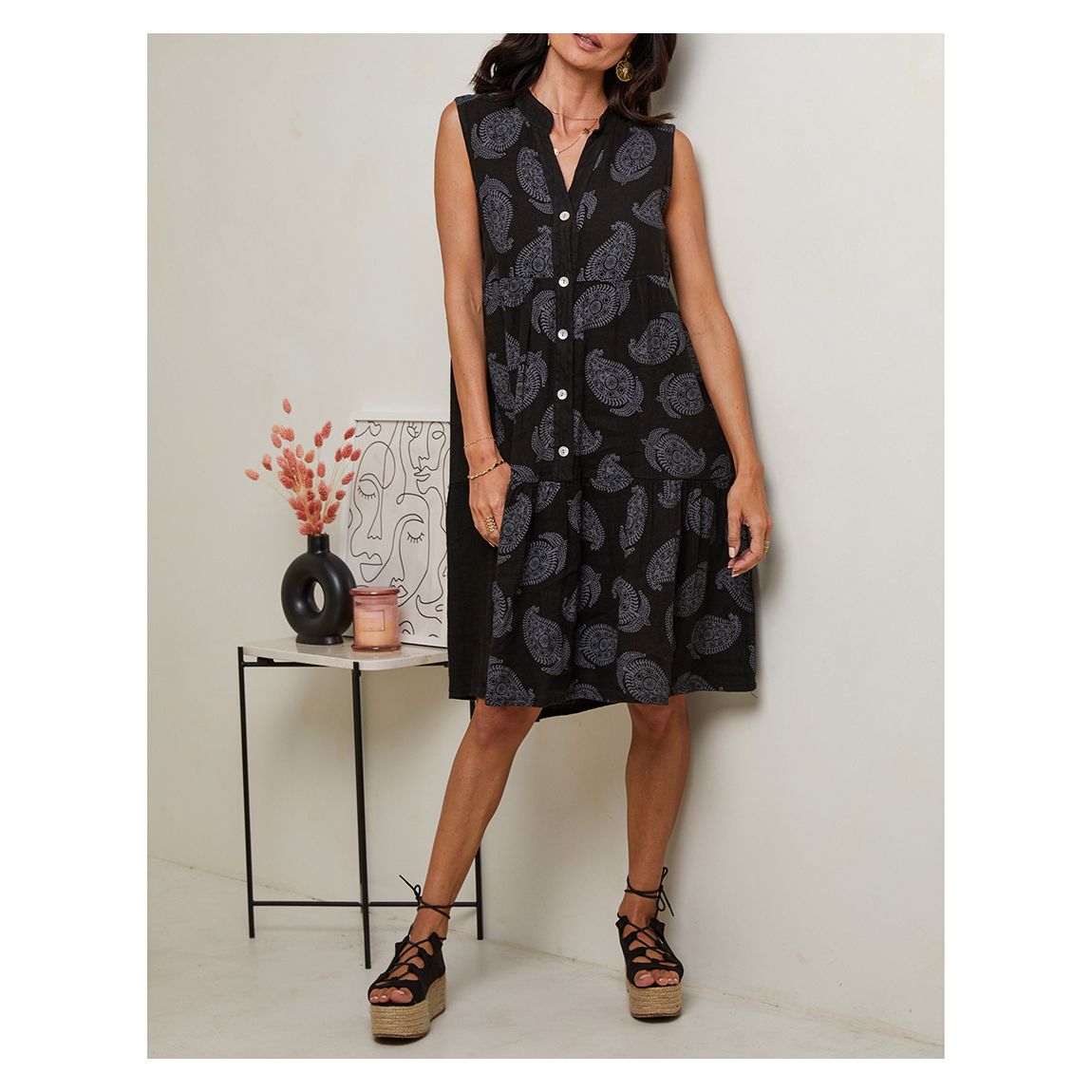 Black V-Neck Midi Dress main product photo