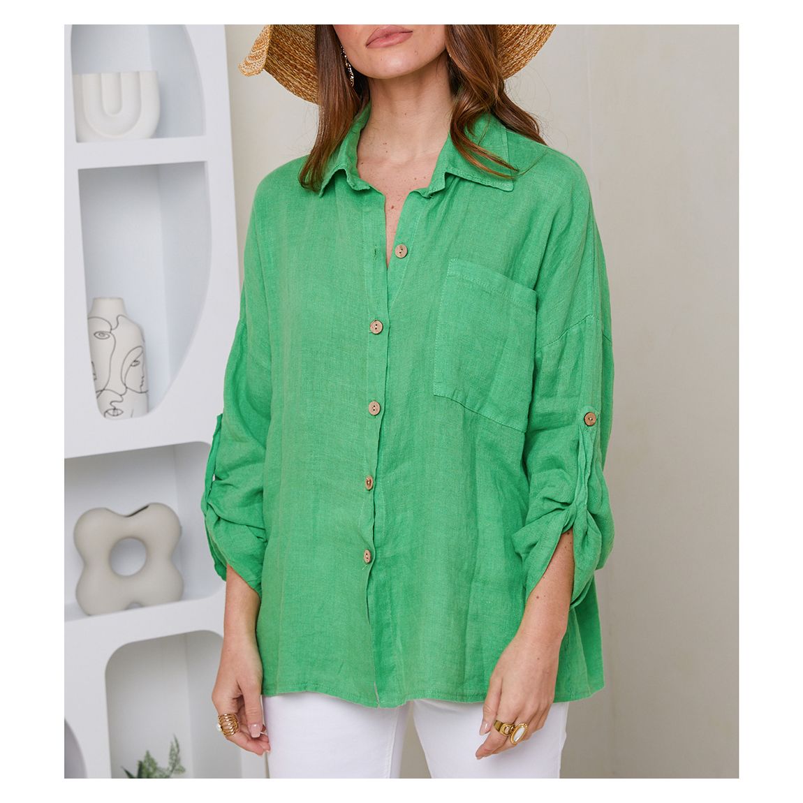 Green Pocket Linen Shirt main product photo
