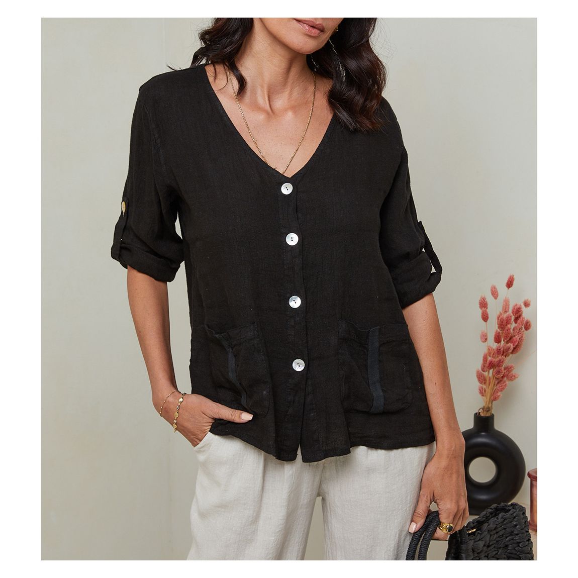 Black Linen Blouse main product photo