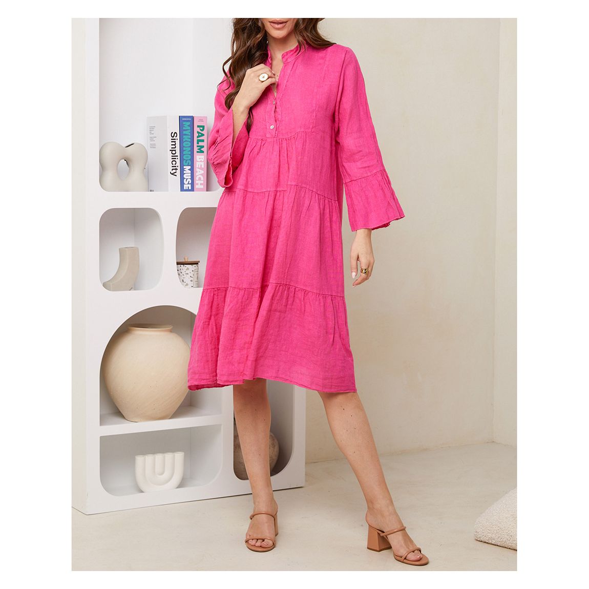 Pink Tiered Linen Dress main product photo