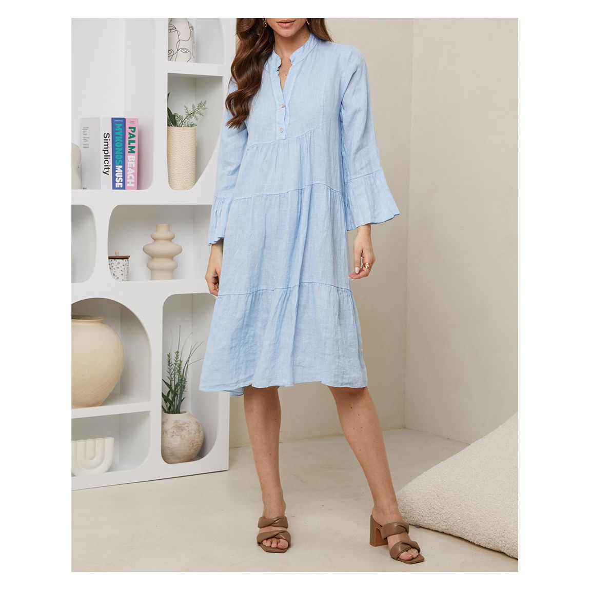 Pale Blue Tiered Linen Dress main product photo