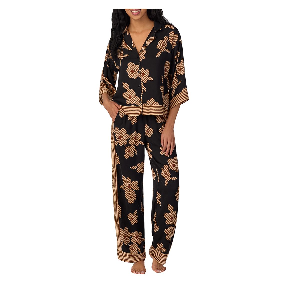 Black and Tan Floral Long Pyjama Set main product photo