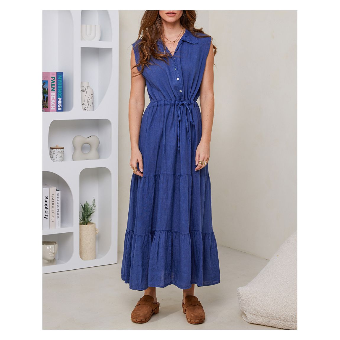 Navy Sleeveless Shirt Linen Dress main product photo