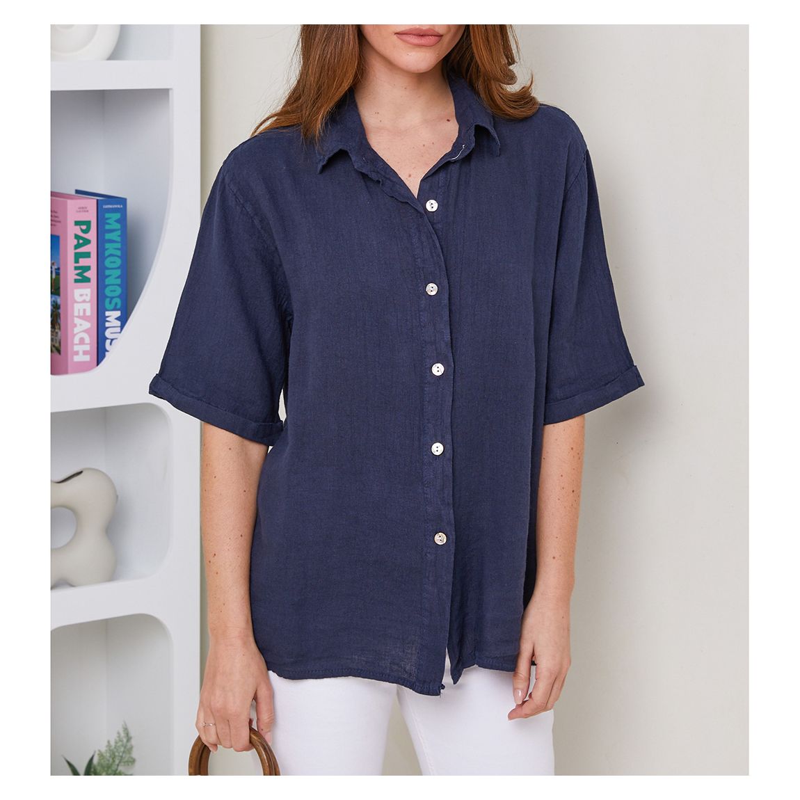 Navy Oversized Linen Shirt main product photo