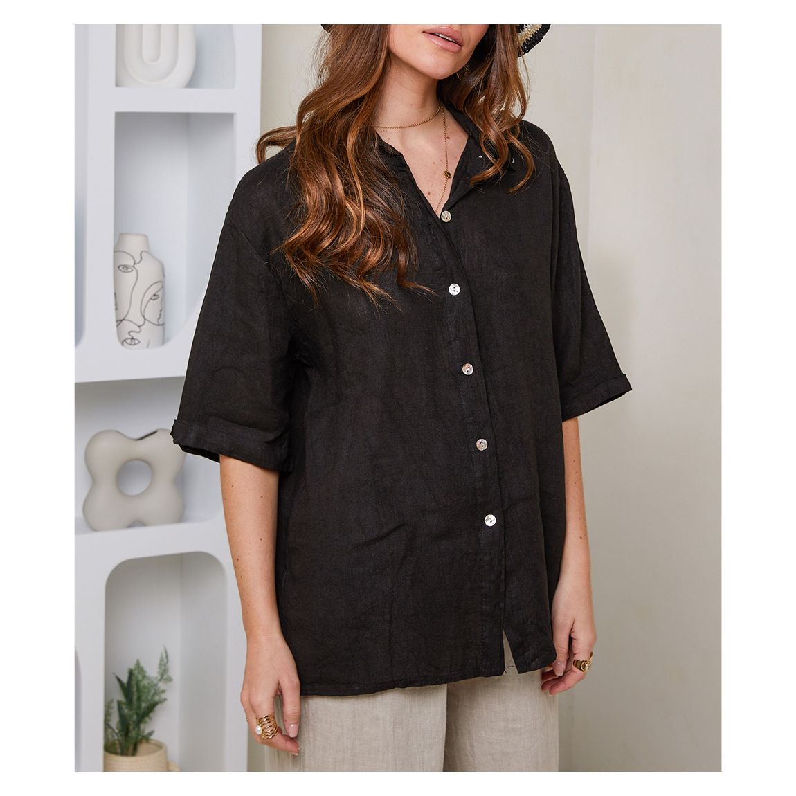 Black Oversized Linen Shirt main product photo