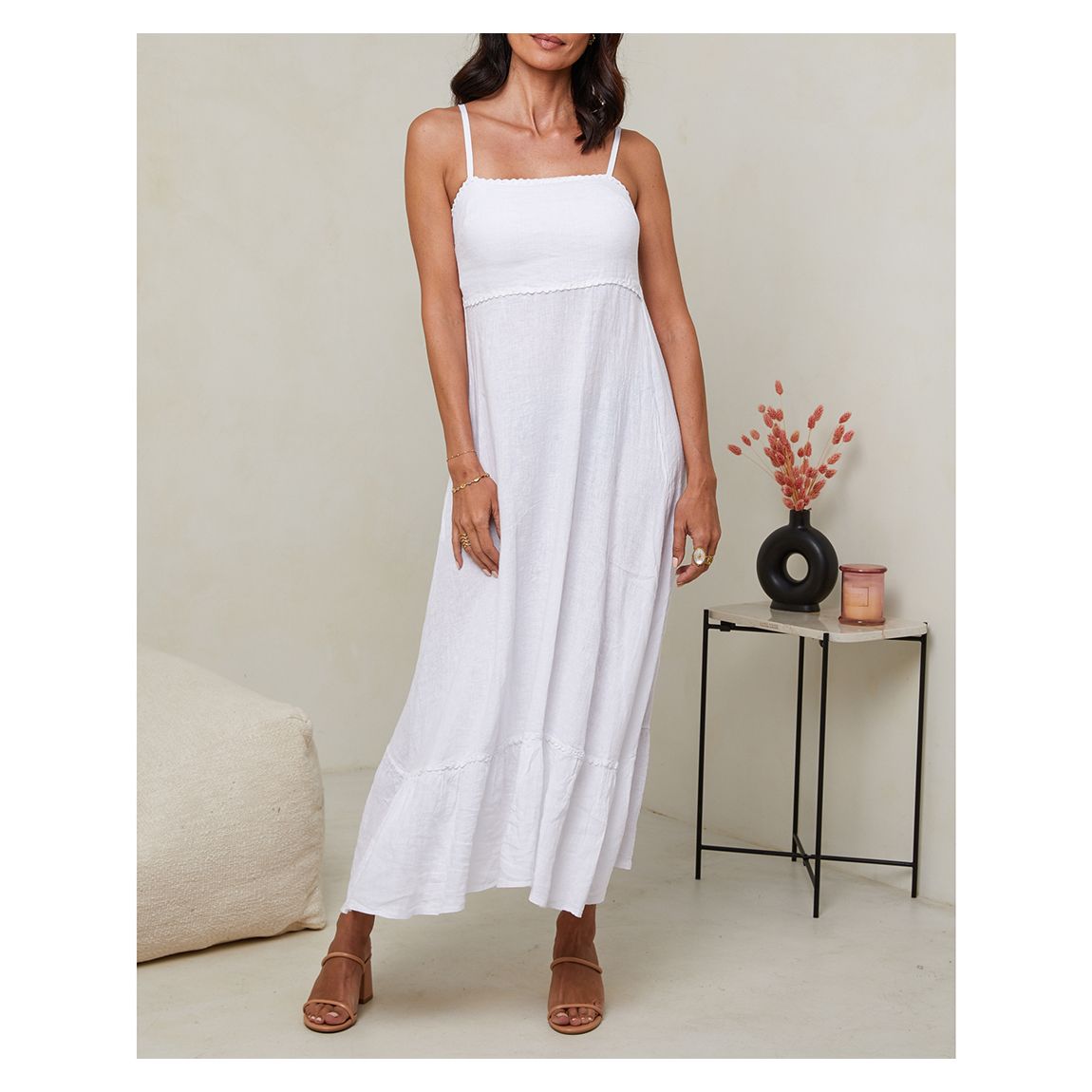 White Linen Midi Dress main product photo