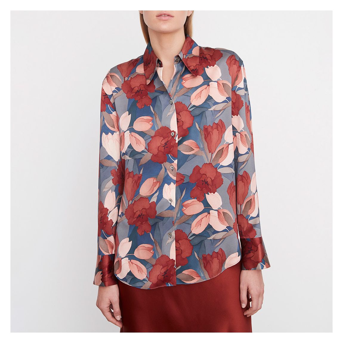 Red Floral Silk Blouse main product photo