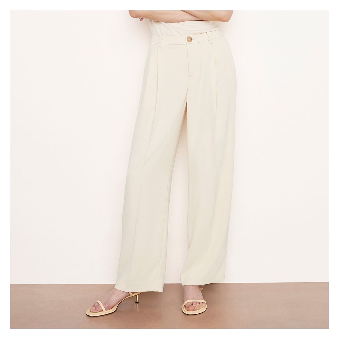 Cream Drop Waist Pleated Crepe Trouser main product photo