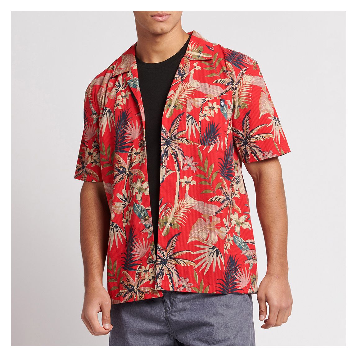 Red Floral Short Sleeve Cotton Shirt main product photo