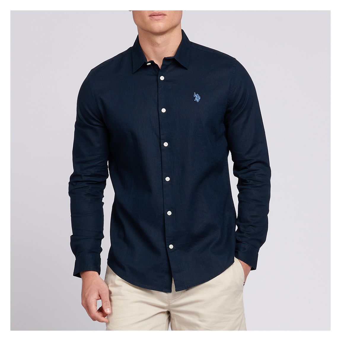 Navy Long Sleeve Linen Blend Shirt main product photo