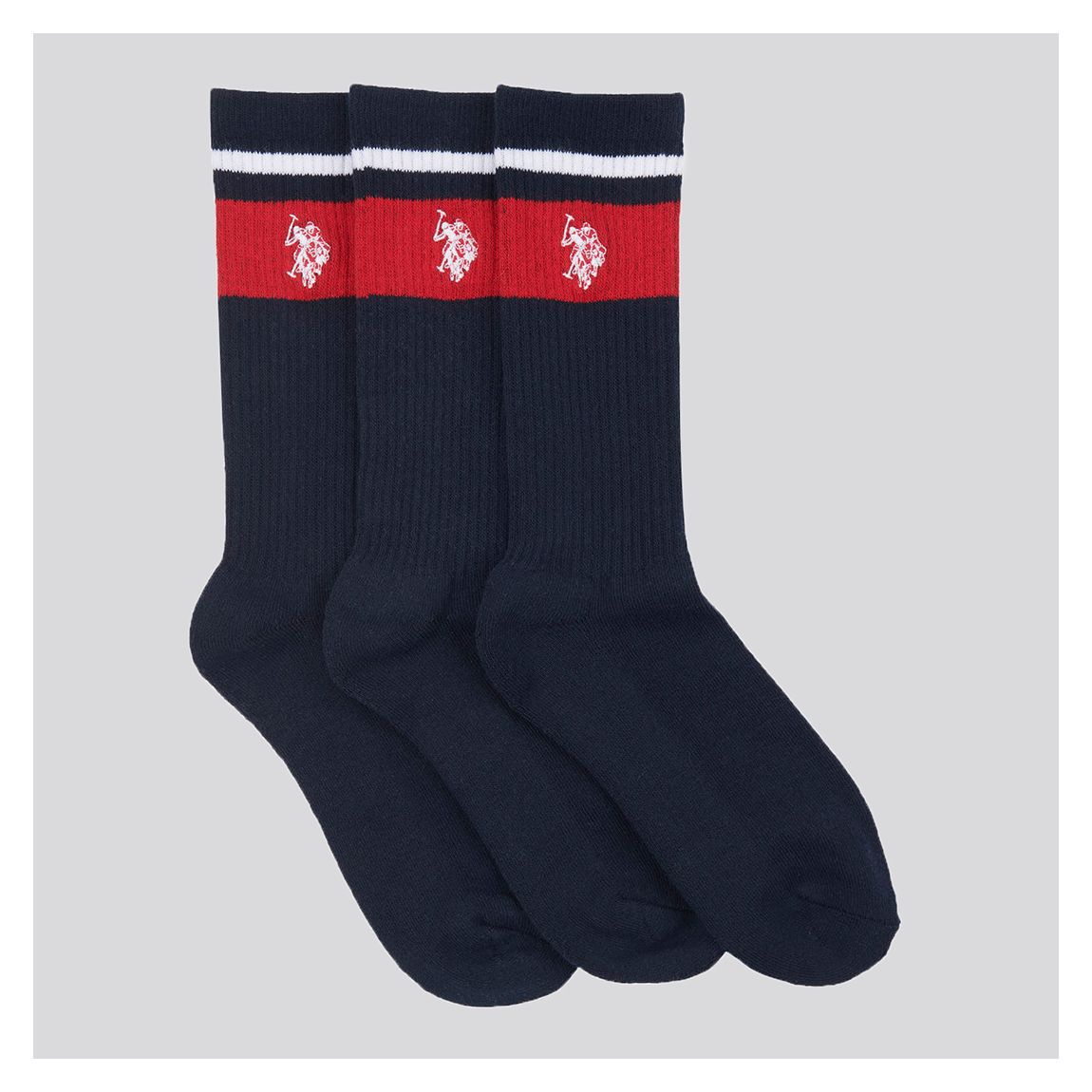 Navy 3 Pack Stripe Cotton Sports Socks main product photo